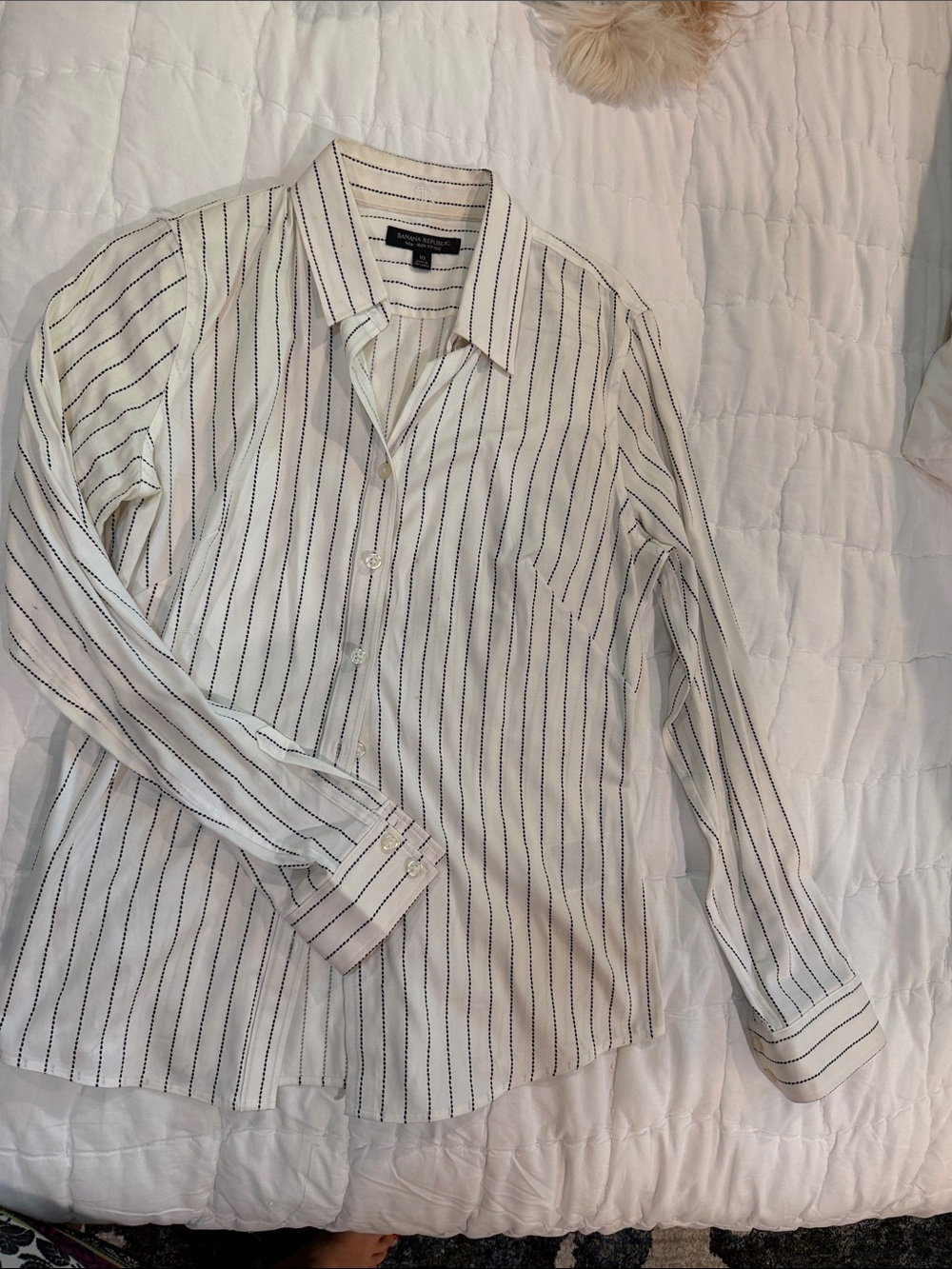 Banana Republic Cream Button-Up Shirt with Black Dotted Stripes